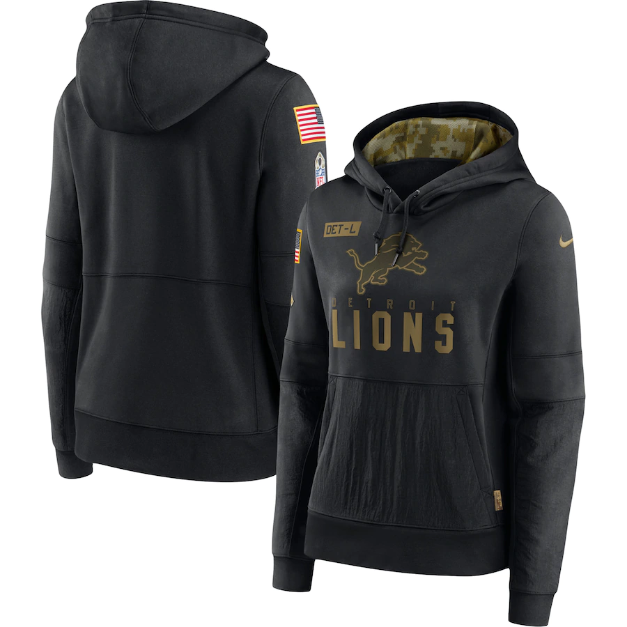 Women's Detroit Lions 2020 Black Salute to Service Sideline Performance Pullover Hoodie (Run Small)
